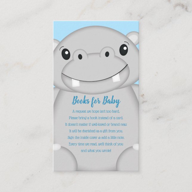 Carte D'accompagnement Baby Shower Hippopotame Bleu (Devant)