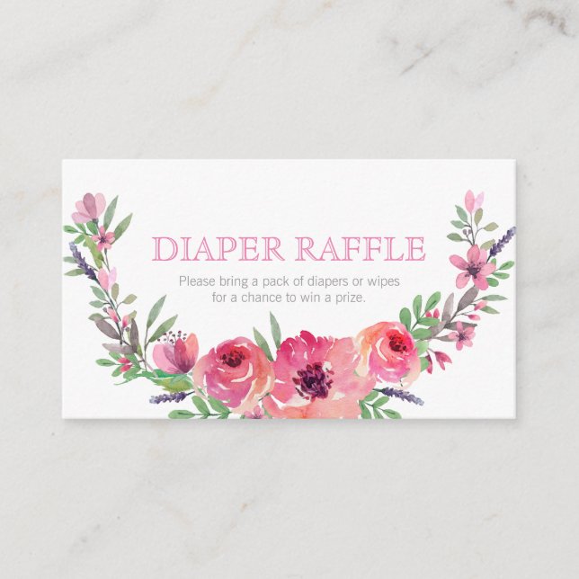 Carte D'accompagnement Baby shower - Infos de tombola - Fleurs roses (Devant)