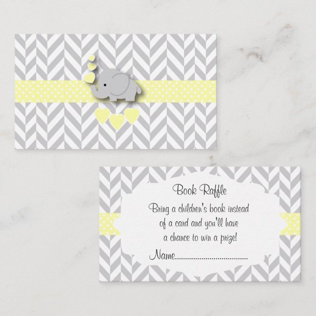 Carte D'accompagnement Baby shower jaune blanc gris éléphant Livre Raffle (Devant / Derrière)