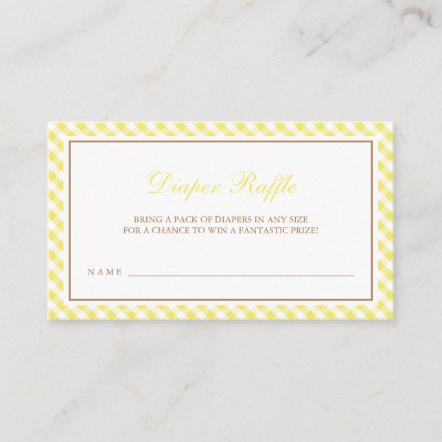 Carte D'accompagnement Baby shower jaune vif En vichy Déchets Raffin (Devant)