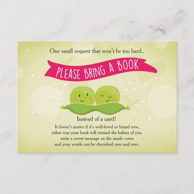 Carte D'accompagnement Baby shower jumeau Apportez un livre Deux petits p (Devant)