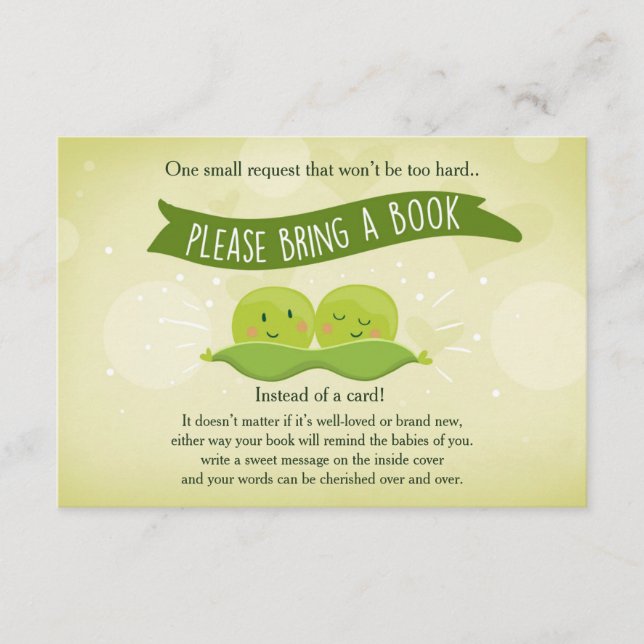 Carte D'accompagnement Baby shower jumeau Apportez un livre Deux petits p (Devant)