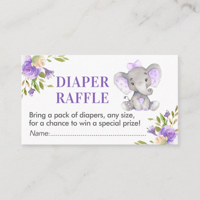 Carte D'accompagnement Baby shower Lavande de papier rabat éléphant (Devant)