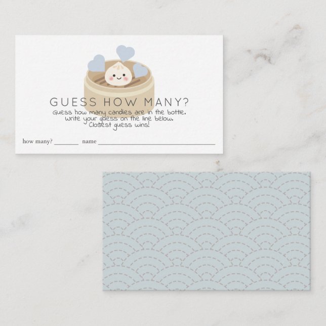 Carte D'accompagnement Baby-Shower Lil Dumpling Bleu Devinez Combien de B (Devant / Derrière)