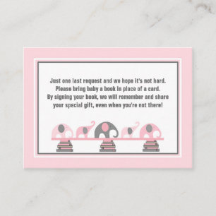 Carte D'accompagnement Baby shower livre insérer des éléphants gris rose