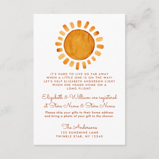 Carte D'accompagnement Baby shower longue distance soleil (Devant)
