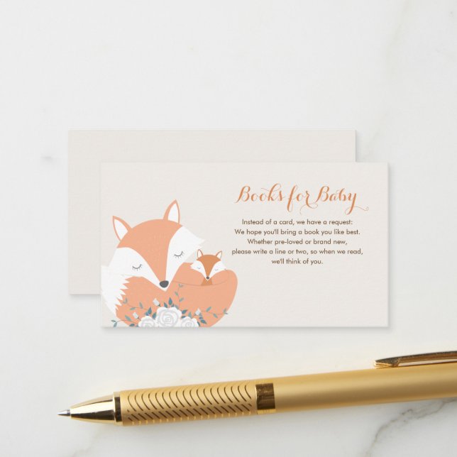 Carte D'accompagnement Baby shower Maman et Baby Fox (Devant/Arrière en situation)