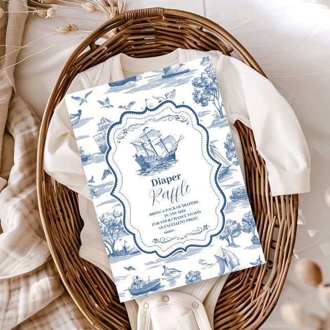 Carte D'accompagnement Baby shower marin Toile Nautique Diapper Raffer (Créateur téléchargé)