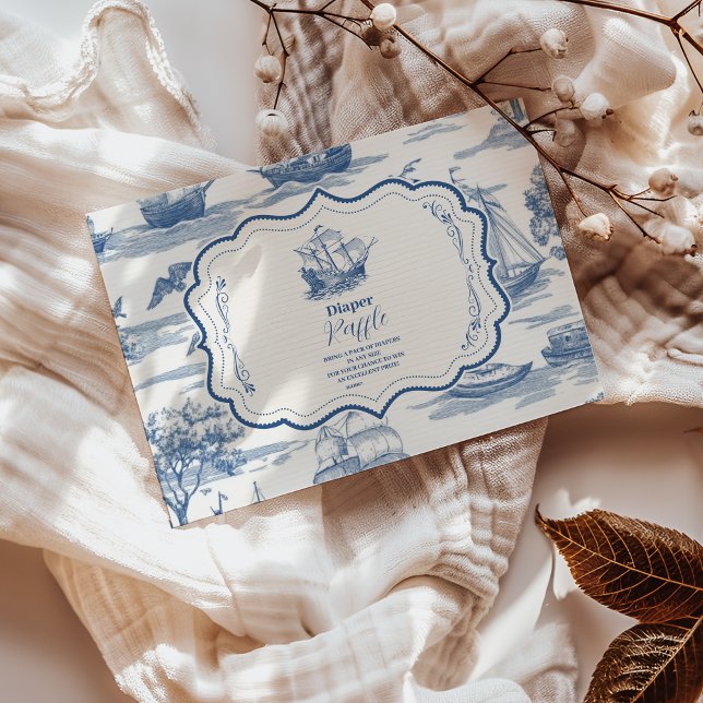 Carte D'accompagnement Baby shower marin Toile Nautique Diapper Raffer (Créateur téléchargé)