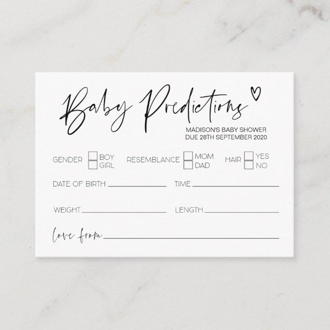 Carte D'accompagnement Baby shower moderne Baby Predictions Guess Card (Devant)