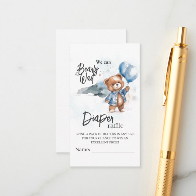 Carte D'accompagnement Baby shower moderne Teddy Bear Raffin de couche (Devant/Arrière en situation)