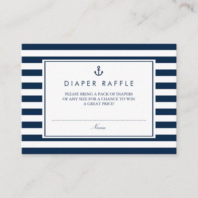 Carte D'accompagnement Baby shower nautique bleu marine Raffin de couche (Devant)