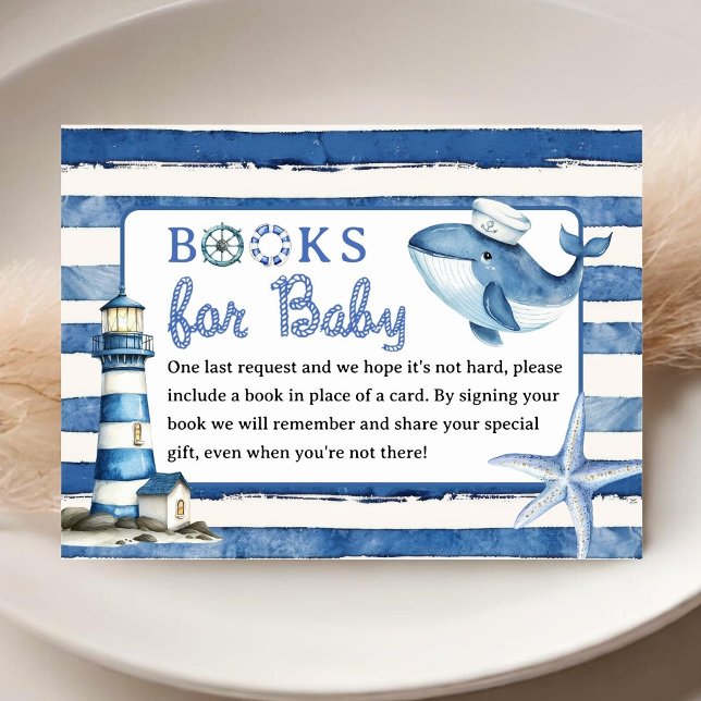 Carte D'accompagnement Baby shower Nautique Marine Blue Boy Livres Pour B (Créateur téléchargé)