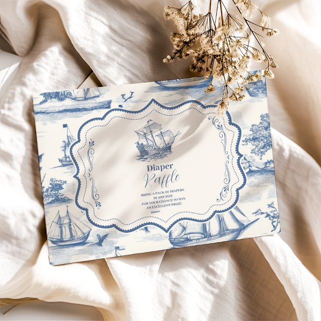 Carte D'accompagnement Baby shower Nautique Toile Diapper Raffer (Créateur téléchargé)