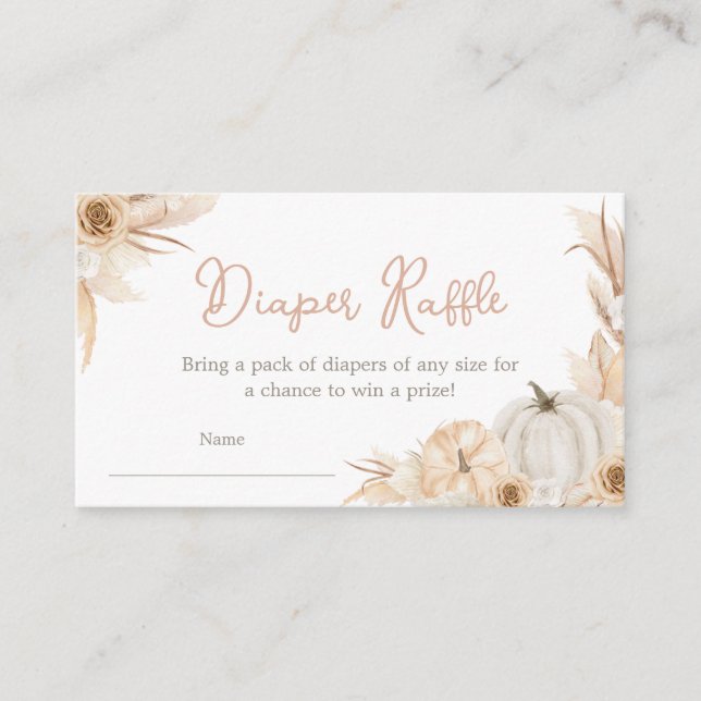 Carte D'accompagnement Baby shower Neutre Boho Citrouille Déchets Raffle (Devant)