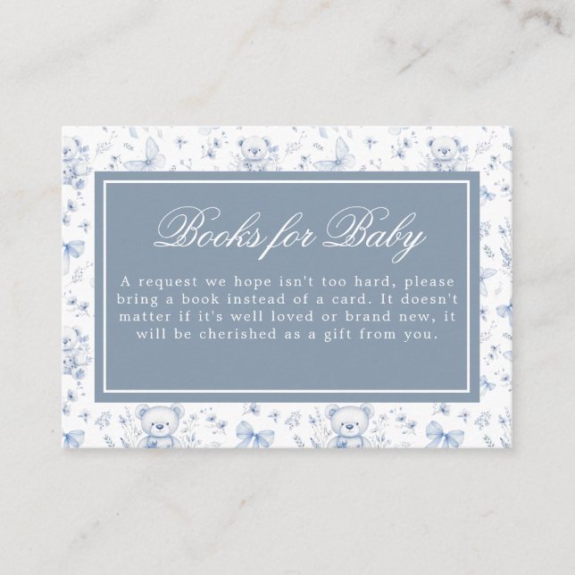 Carte D'accompagnement Baby shower Nounours Dusty Blue Chinoiserie (Devant)