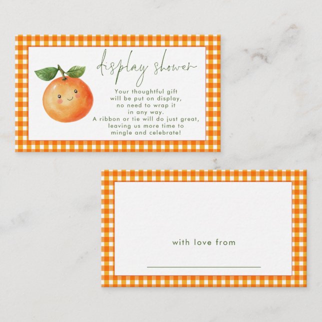 Carte D'accompagnement Baby shower Orange En vichy Little Cutie (Devant / Derrière)