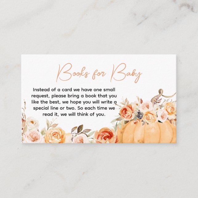 Carte D'accompagnement Baby shower Orange Floral Citrouille Livres pour b (Devant)