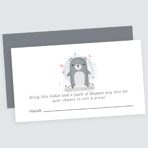 Carte D'accompagnement Baby-Shower Ours Gris Aquarelle Loterie de Couches