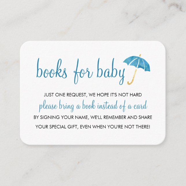 Carte D'accompagnement Baby shower parapluie bleu | Livres pour insertion (Devant)