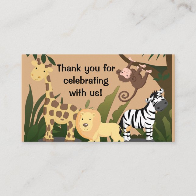 Carte D'accompagnement Baby shower personnalisé animaux de la jungle (Devant)