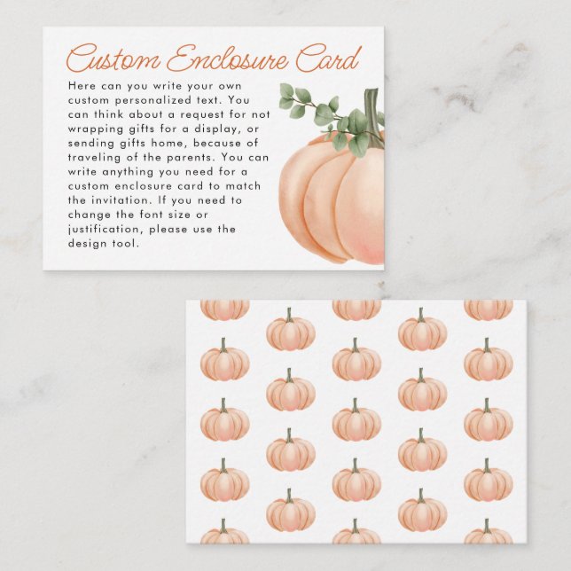 Carte D'accompagnement Baby shower personnalisé Little Citrouille Fall (Devant / Derrière)