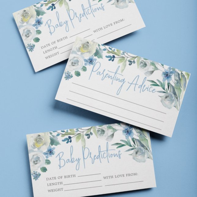 Carte D'accompagnement Baby shower Prédictions Conseils Cute Blue Floral (Créateur téléchargé)