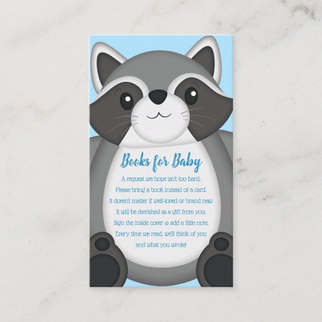 Carte D'accompagnement Baby shower Raccoon bleu (Devant)