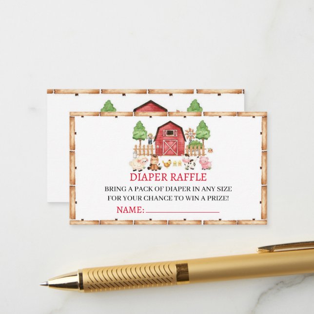 Carte D'accompagnement Baby shower Red Farm Animaux (Devant/Arrière en situation)