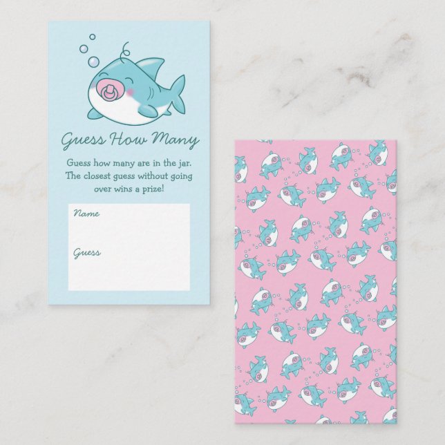 Carte D'accompagnement Baby Shower Requin Mignon Kawaii Devinez Combien d (Devant / Derrière)