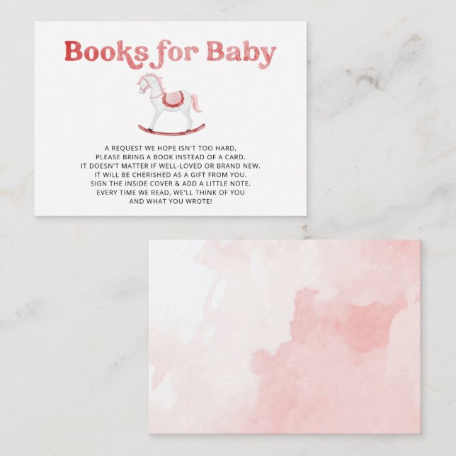 Carte D'accompagnement Baby shower Rocher Cheval Rose fille Demande de ré (Devant / Derrière)
