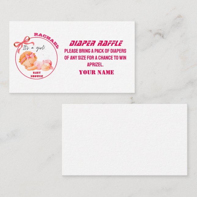 Carte D'accompagnement Baby shower rose, Baby Girl Douche (Devant / Derrière)
