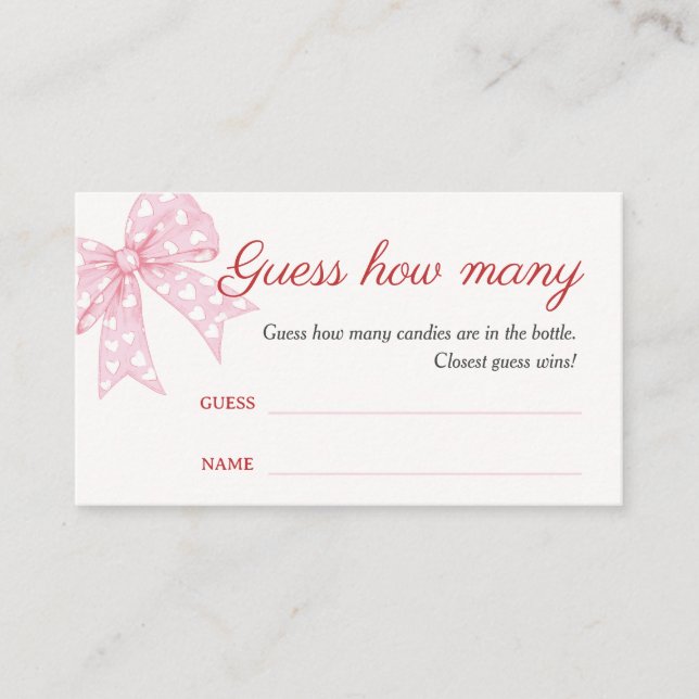 Carte D'accompagnement Baby shower Rose Bow Girl Devine Combien (Devant)