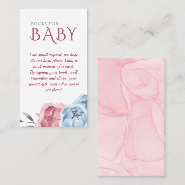Carte D'accompagnement Baby shower Rose Élégant Livres Floraux Pour Bébé (Devant / Derrière)