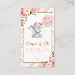 Carte D'accompagnement Baby shower rose Floral Eléphant Déchets Raffin