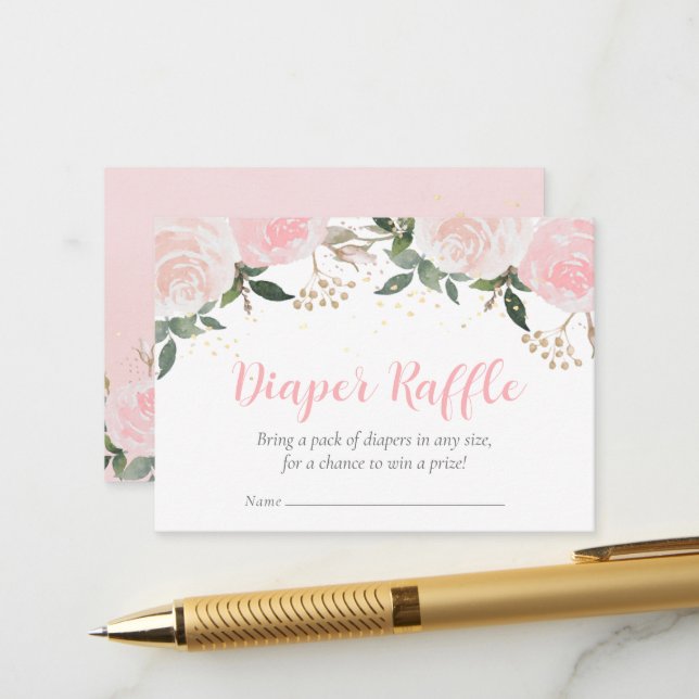 Carte D'accompagnement Baby shower rose floral Raffin (Devant/Arrière en situation)
