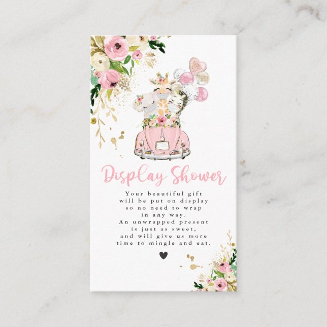 Carte D'accompagnement Baby shower rose Floral Safari avec douche (Devant)