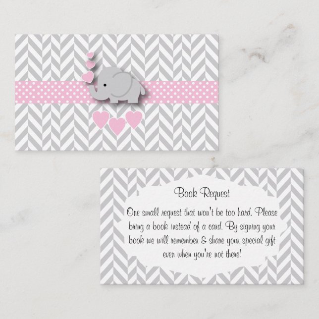 Carte D'accompagnement Baby shower rose Grey Elephant Demande (Devant / Derrière)