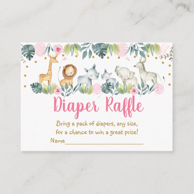 Carte D'accompagnement Baby shower rose Safari Jungle Déchets Raffle (Devant)