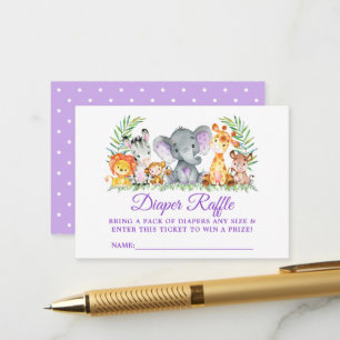 Carte D'accompagnement Baby shower Safari Animaux Laveur Raffle Violet