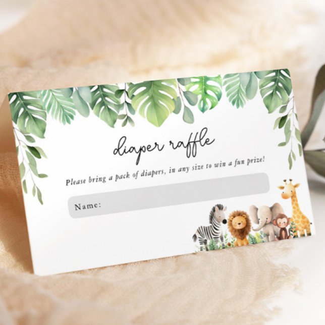 Carte D'accompagnement Baby shower Safari Déchets Raffle (Cute Safari Animals Diaper Raffle Enclosure Card)