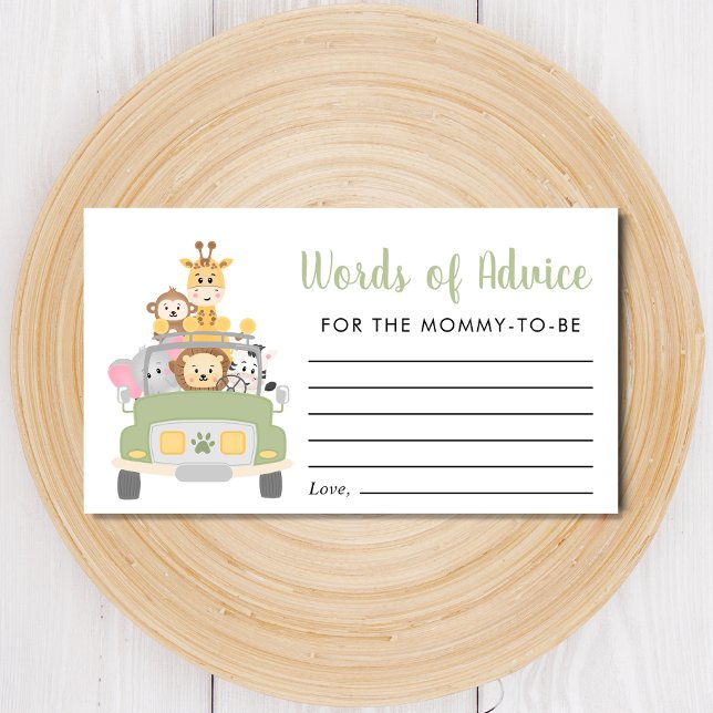 Carte D'accompagnement Baby shower Safari Mots De Conseil (Créateur téléchargé)