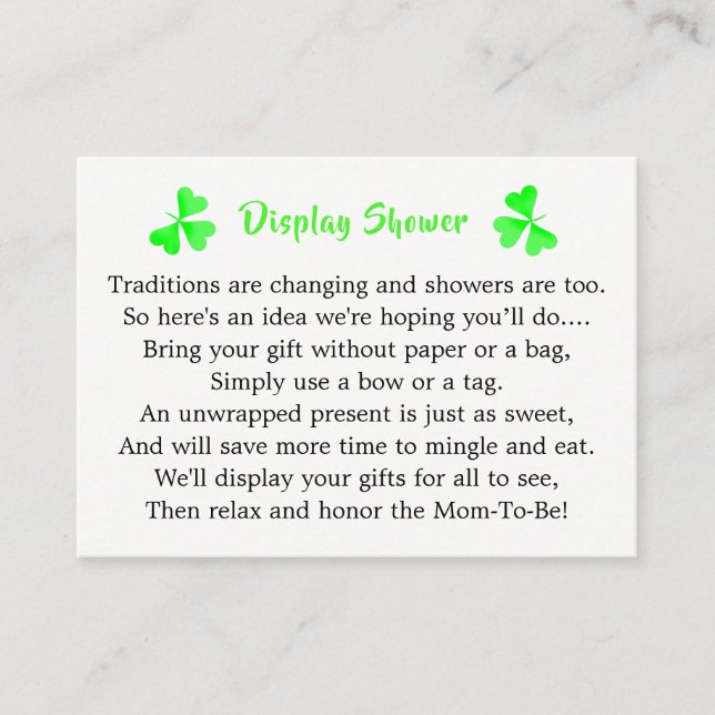 Carte D'accompagnement Baby shower Shamrock irlandais Leprechaun (Devant)