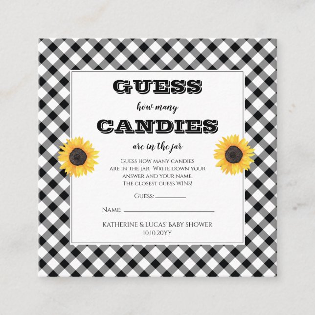 Carte D'accompagnement Baby shower Sunflowers Guides Candies en Jar Game (Devant)