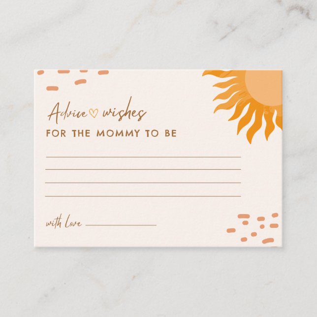 Carte D'accompagnement Baby shower Sunshine Boho Conseils et souhaits (Devant)