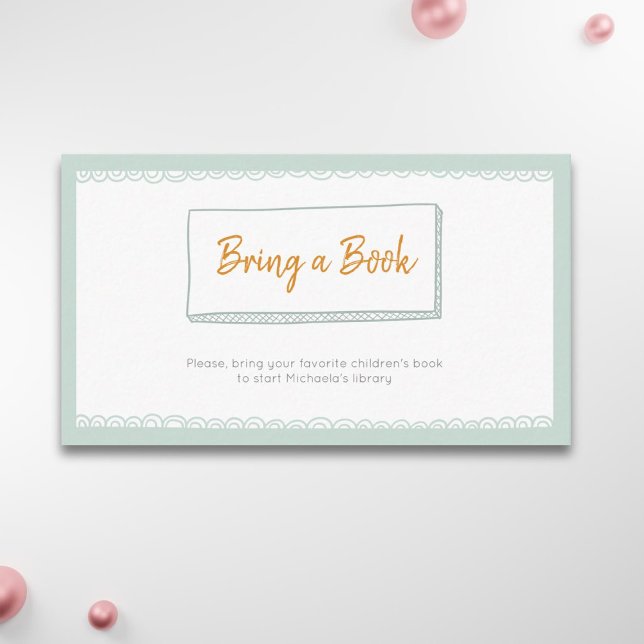 Carte D'accompagnement Baby shower vert moderne Apportez un livre (Créateur téléchargé)