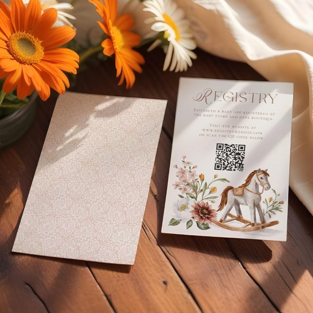 Carte D'accompagnement Baby shower Western Rocking Horse Registre du code (Western Rocking Horse Baby Shower QR Code Registry Enclosure Card)