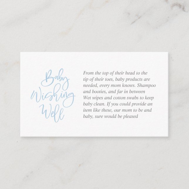 Carte D'accompagnement Baby shower, Wishing Well, Blue Bell Gris Script (Devant)