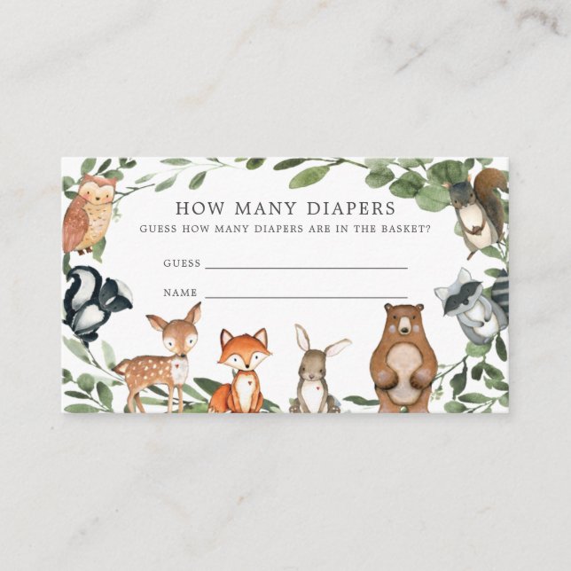 Carte D'accompagnement Baby shower Woodland Devine Combien De Diapeurs (Devant)