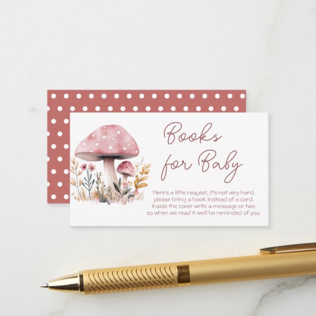 Carte D'accompagnement Baby showers de champignons roses (Devant/Arrière en situation)